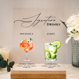 Hochzeits-Signatur-Drinks 50+ Wasserfarb-Cocktails Acrylschild