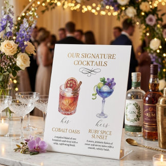 Hochzeits-Signature-Cocktails-Bar-Menü-Podiumsschi Sockelschild