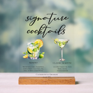 Hochzeits-Signature-Cocktails-Menü Mojito Martini Acrylschild