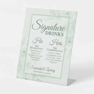 Hochzeits-Signature-Drinks Sage Green Boho Pfingst Sockelschild