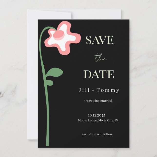 Hochzeits-Single-Flower-Dunkle-Save-the-Date-Karte Save The Date (Vorderseite)