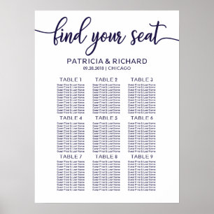 Hochzeits-Sitzplan-Board Chic Navy Blau Poster
