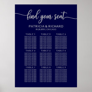 Hochzeits-Sitzplan-Board Navy Blau Silber Poster