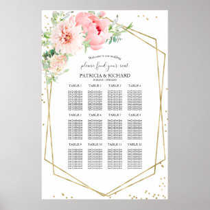 Hochzeits-Sitzplan Geometrisch Blush-Blumen Poster