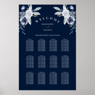 Hochzeits-Sitzplan mit blauen Rosen Poster