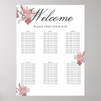 Hochzeits-Sitzplan Pink Orchidee Poster