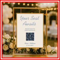 Hochzeits-Sitzplan QR-Code Dusty Blue Schild