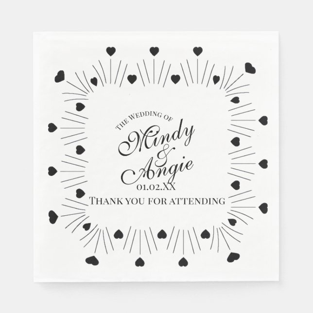 Hochzeits-Skript mit Doodle-Herzen Rahmen Serviette (Vorderseite)