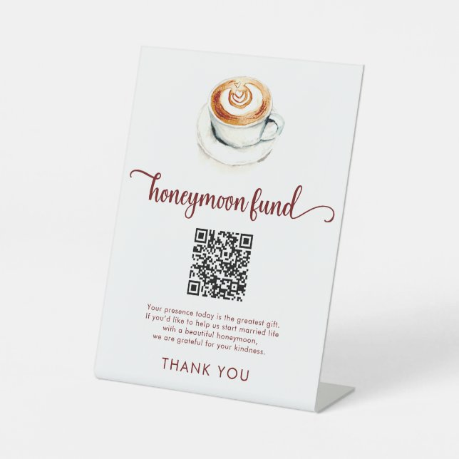 Hochzeits-Sparbuch QR Code Brautparty für Kaffee-H Sockelschild (Vorderseite)