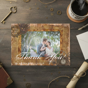 Hochzeits-Steampunk-Vintage-Victorian-Fotovorlage Dankeskarte