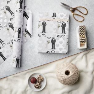 Hochzeits-Strichmännchen-Braut und Bräutigam auf H Geschenkpapier