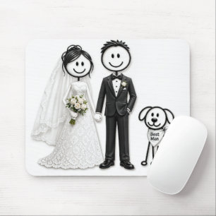 Hochzeits-Strichmännchen mit Trauzeugen-Hund Mousepad