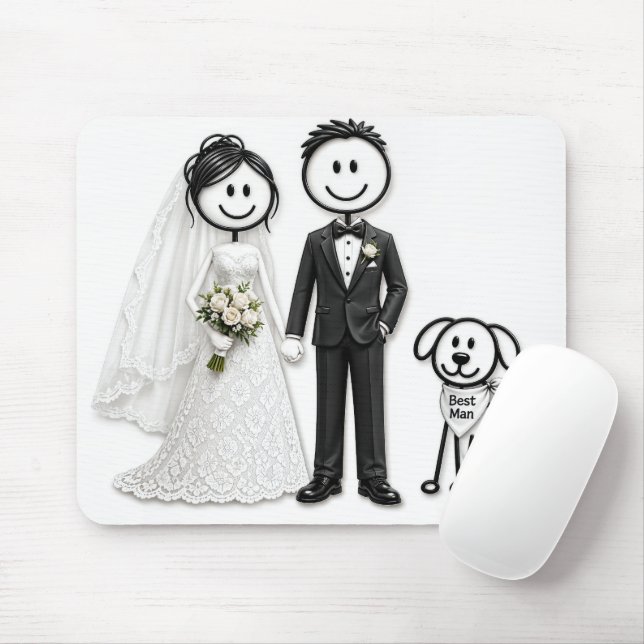 Hochzeits-Strichmännchen mit Trauzeugen-Hund Mousepad (Mit Mouse)
