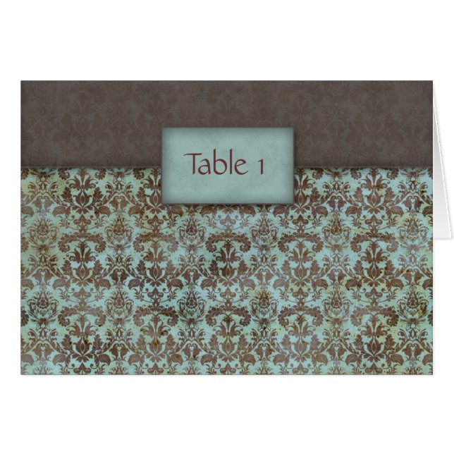 Hochzeits-Tabellen-Sitzplatz-Karten-Damast blaues (Vorderseite (Horizontal))