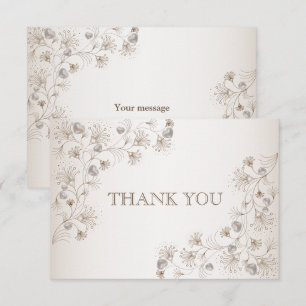 Hochzeits-Tan-Blumen-Herz-Muster Elegant Vintage Dankeskarte