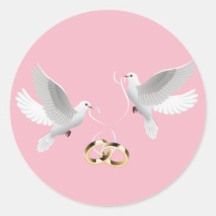 Hochzeits-Tauben-Rosa-runde Aufkleber