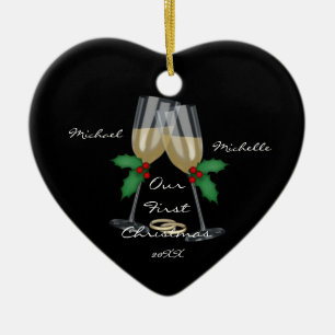 Hochzeits-Toast unsere erste Weihnachtsverzierung Keramikornament