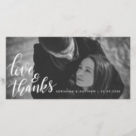 Hochzeits-Typografie-Liebe und Paar-Foto des Dankeskarte