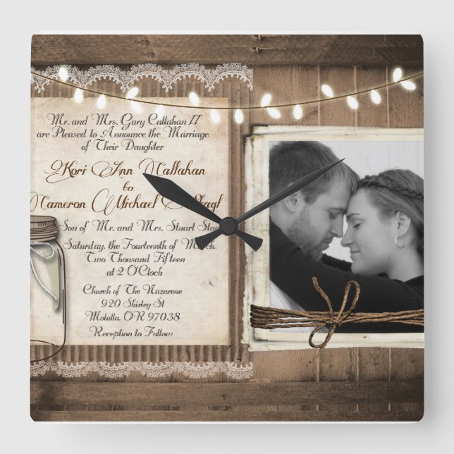 Hochzeits-Uhr Quadratische Wanduhr (Vorderseite)