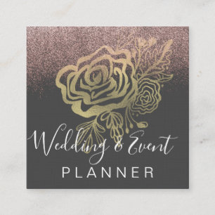 Hochzeits- und Eventplaner Faux Gold Rose und Pink Quadratische Visitenkarte