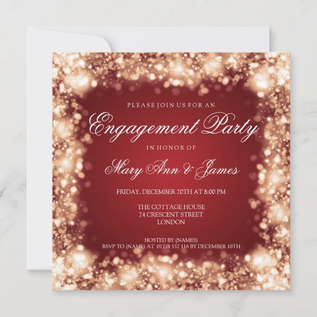 Hochzeits-Verlobungs-Party-funkelndes Licht-Gold Einladung (Vorderseite)