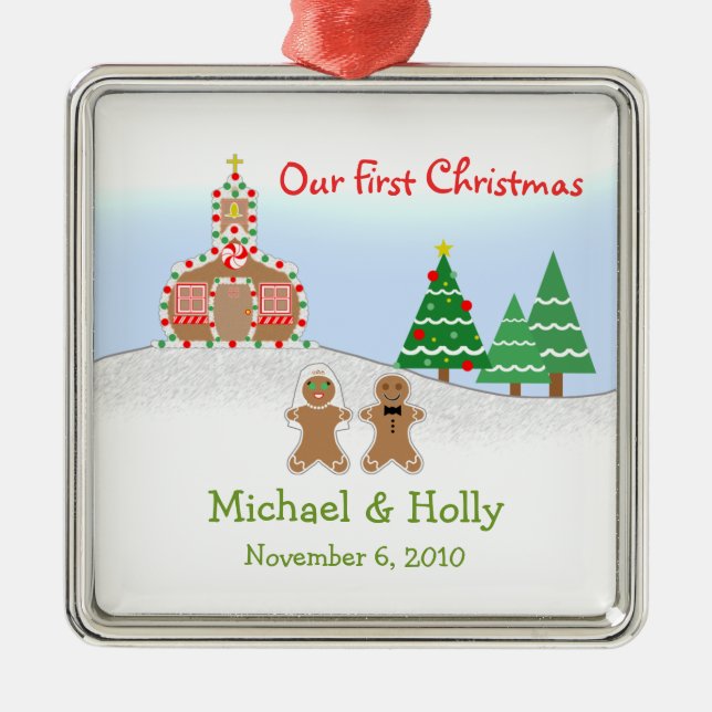 Hochzeits-Verzierung - Lebkuchen-Braut u. Ornament Aus Metall (Vorne)