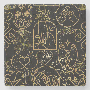 Hochzeits-Verzierungsmuster in Gold Schwarz BG Steinuntersetzer