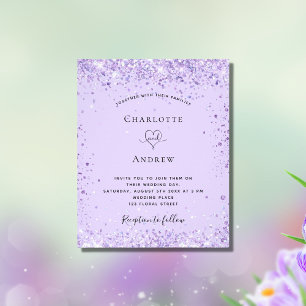Hochzeits-Violett Glitter Schrift Budget-Einladung Flyer