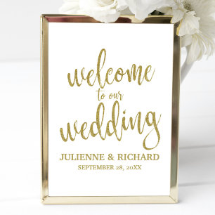 Hochzeits-Willkommen Gold Glitter 8x10 Schild