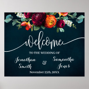 Hochzeits-Willkommens-Wein-Navy-Burgunder-Schild Poster