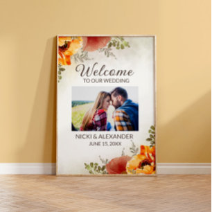 Hochzeits-Willkommensgruß in verbranntem Orange mi Poster