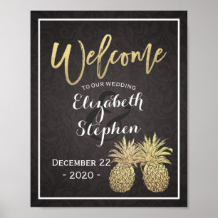 Hochzeits-Willkommensplakat Schwarzes Gold-Pineapp Poster