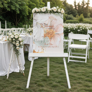Hochzeits-Willkommensschild Rosé Pfirsich Blumen Poster