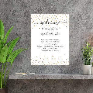 Hochzeits-Zeitplan-Programm goldene Herzen Willkom Poster