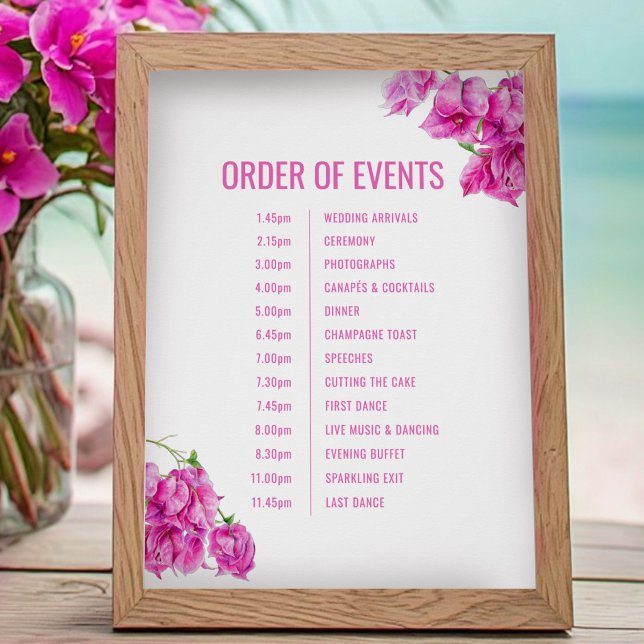 Hochzeitsablauf mit rosa Bougainvillea Poster (Von Creator hochgeladen)