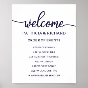 Hochzeitsablauf-Schild   Chic Navy Blau Poster