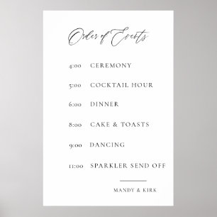 Hochzeitsablauf-Schild Elegant Minimalistisch Poster