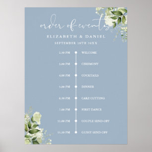 Hochzeitsablauf-Schild in staubigem Blau und Grün Poster