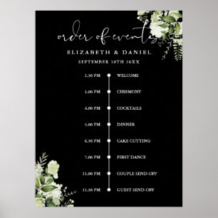 Hochzeitsablauf-Schild mit floralen Motiven Poster
