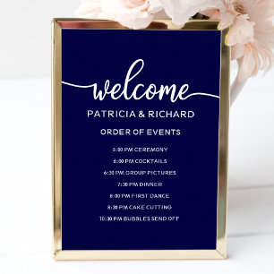 Hochzeitsablauf-Schild Navy Blau Poster