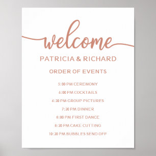 Hochzeitsablauf-Schild Roségold Kalligrafie Poster