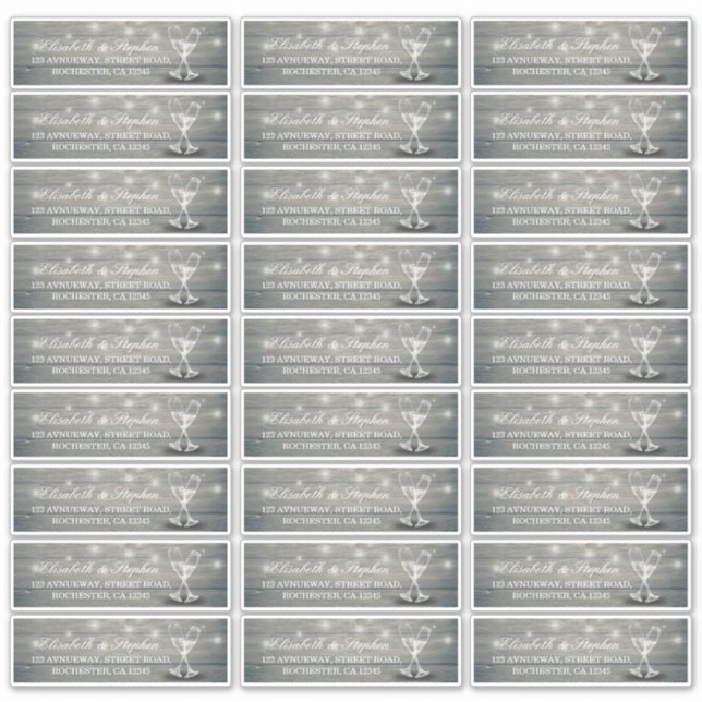 Hochzeitsadresse Champagne Glass Holzofenleuchten Aufkleber (Vorderseite)