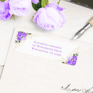 Hochzeitsadresse für lila Gold Floral Watercolor