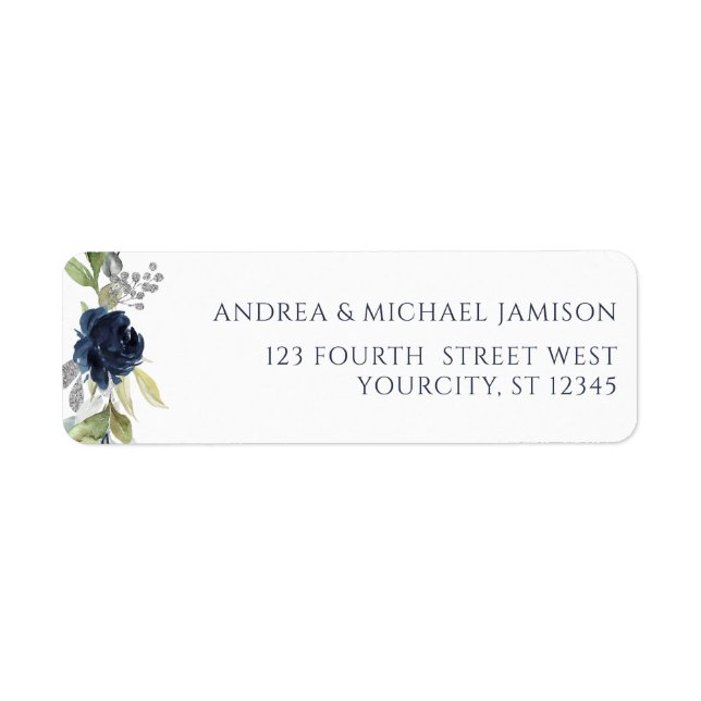 Hochzeitsadresse für Navy Blue Watercolor Floral (Vorne)