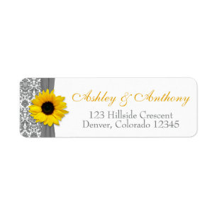 Hochzeitsadresse für Sonnenblume Gelb-Grau-Damast