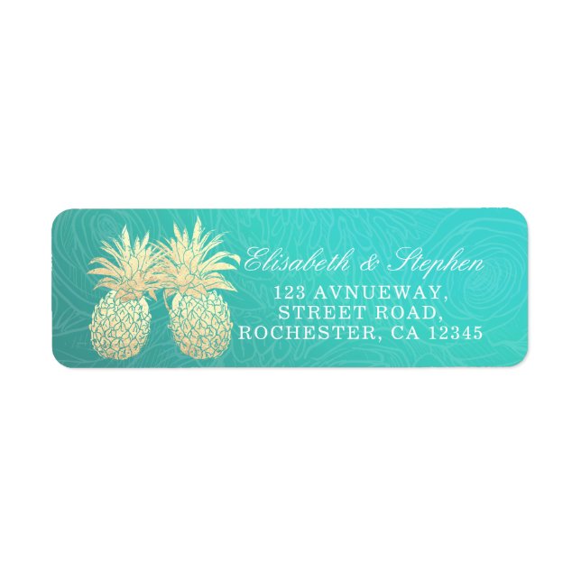 Hochzeitsadresse Goldene Ananas Ehepaar Aquamarine (Vorne)