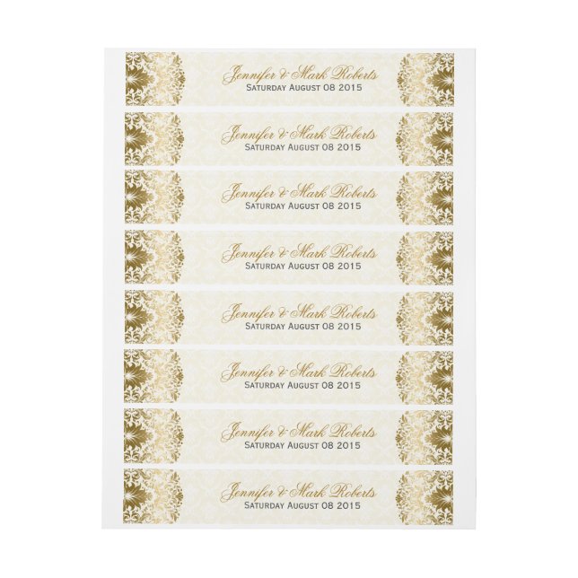Hochzeitsadresse Label Gold Wirbel Beige Damasks (Bogen)