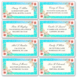 Hochzeitsadresse Label Modernes rosa Aquamarines, 