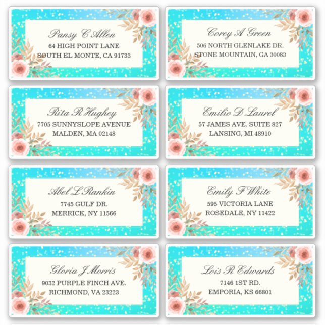 Hochzeitsadresse Label Modernes rosa Aquamarines,  (Vorderseite)