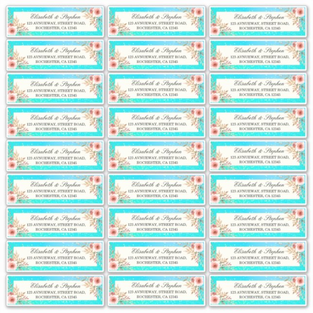 Hochzeitsadresse Label Modernes rosa Aquamarines,  (Vorderseite)